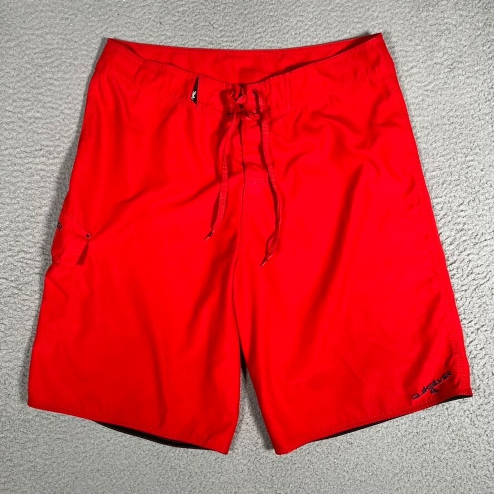 Quiksilver Shorts‎ Mens 32 Red Boardshorts Swim Surf Beach Drawstring Lifeguard